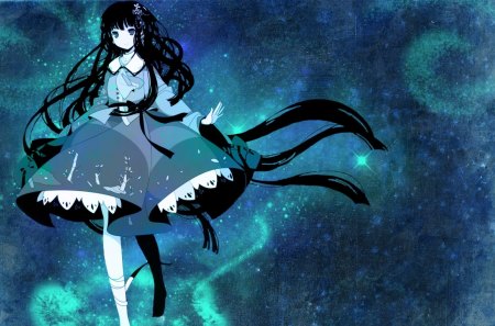 Forever blue - step, anime, blue, dress, girl, long hair