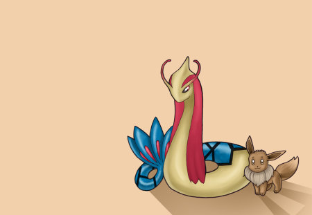 milotic and eevee wallpaper - pokemon, milotic, eevee, pink