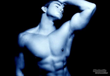 Muscles - men, muscles, model, hot, male, blue, man