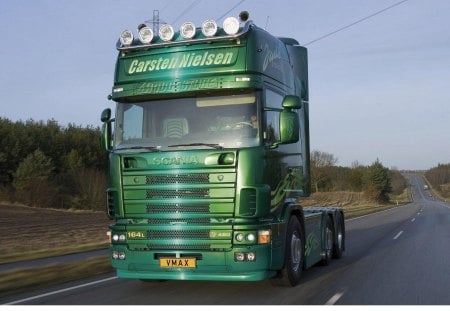 scania - truck, scania, green, saab