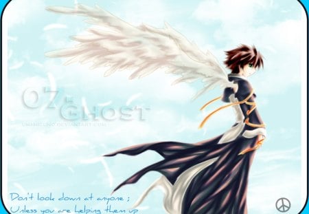 Don't Look Down... - priest, sky, angel, wings, 07-ghost, teito, white, clouds, anime, down