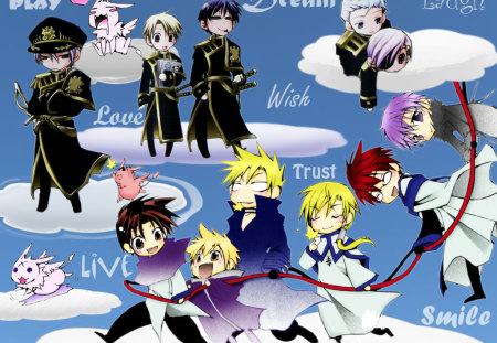 Live Your Life - sky, frau, 07-ghost, live, life, clouds, laugh, anime, trust, cute, peace, chibi, dream, teito, mikage, play, wish, friends, smile