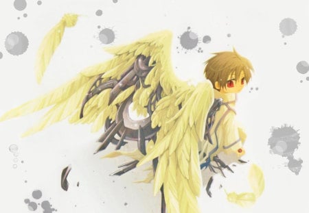 Tainted Angel - anime, 07-ghost, angel, teito, child, mikhail, white, sad, red, wings, taint