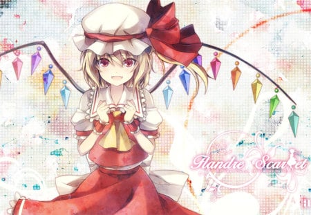 Flandre Scarlet - colorful, dress, ribbon, flandre, bow, scarlet