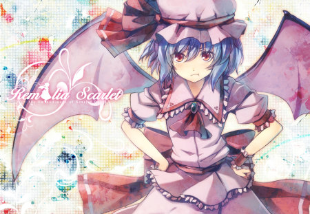 Remilia Scarlet - bow, hat, wings, ribbon, remilia, scarlet