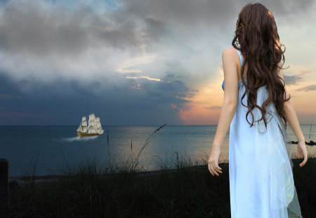 I'll be here waiting for you.... - ship, waiting, sailing, fantasy, sea