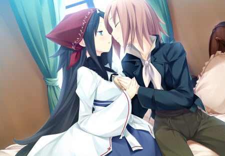 last kiss - licht, cg, game, cute, blush, couple