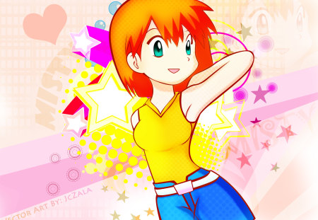 pokemon- misty, anime style - misty, girls, pokemon, cute, stars, hearts