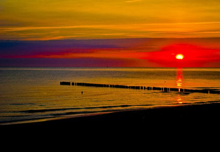 sea_wakes_up - nature, sky, beach, clouds, colors, sunset, sea