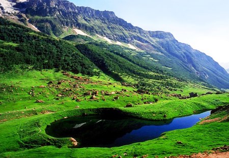 beautiful nature - river, mountains, green in nature, lakes, sky