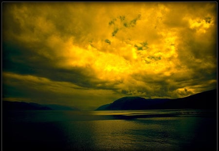 Golden sky - clouds, water, nature, beautiful, background, golden, sky