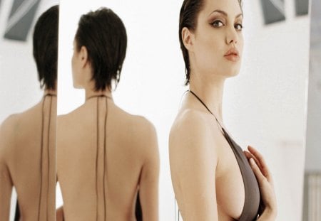 anjelina jolie - blue eyes, buunette, hottie, backless dress