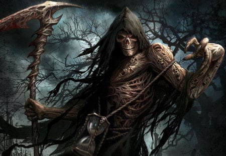 grim reaper - hood, souls, egg timer, skeleton staff, claws