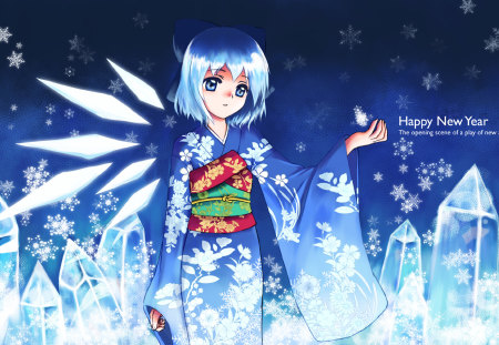 Ice Princess - ice, touhou, pretty, kimono, cirno, cute