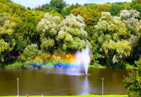 Rainbow foutain - lake, rusalka, szczecin, park, foutain