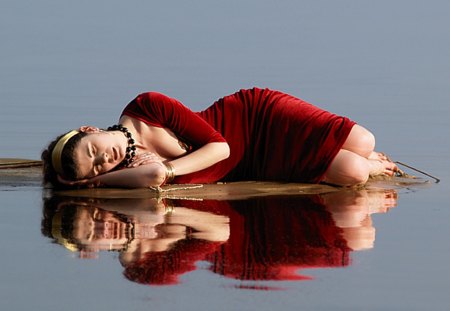 Red Dress - red, woman, reflection, dress