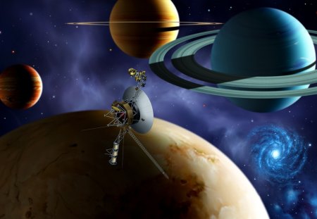 voyager probe - moon, gas giants, galaxy, gas cloud