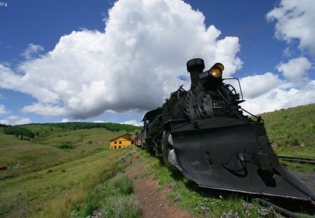 First Electric Train - train, electric, sky, tracks