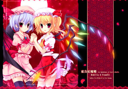 Flandre & Remilia - colorful, anime, ribbon, flandre, bow, grils, scarlet, remilia