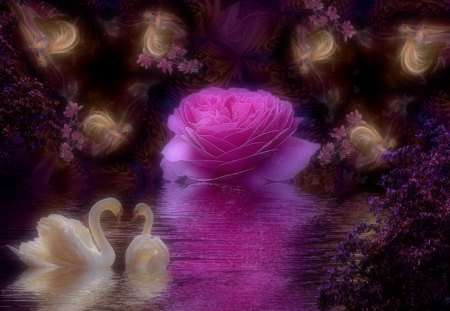 Swan Lake and Fairy Dreams - fairies, abstract, fantasy, swans, other, animals