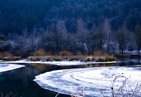 Winter memories - nature, landscape, frosen, snow, water, winter, rivers, sesons