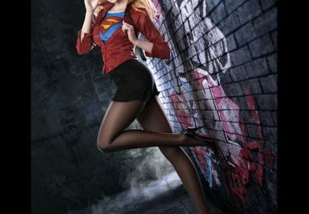 Supergirl - beauty, sexy, abstract, girl, wall, fantasy