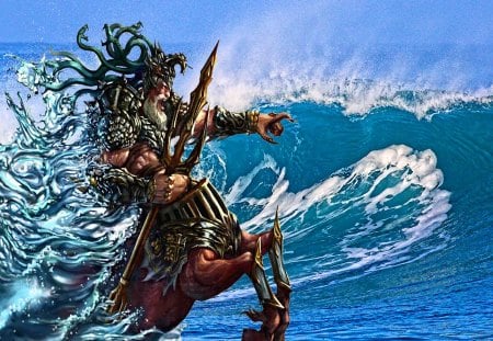 Neptune_King - neptune, warrior, ocean, wave