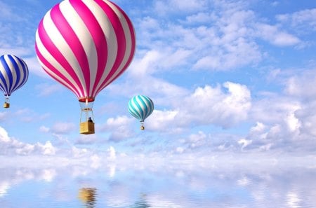 Magical Air Balloons - purple, blue, cloud, magical, reflection, pink, air balloons