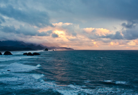 blue coast sunset - nature, ocean, clouds, blue, photography, sun, sunset