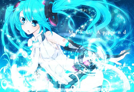 Miku Append - aqua, hot, headset, append, thighhighs, music, anime girl, white, art, cool, aqua eyes, artistic, hatsune miku, sexy, leggings, song, vocaloids, program, vocaloid, beautiful, pink, diva, nice, beauty, twintail, singer, aqua hair, miku append, black, virtual, pretty, idol, anime, miku, cute, girl, cg, hatsune, microphone, headphones, blue, digital, awesome