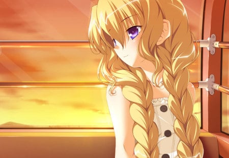 Uesugi Uta - braid, long hair, sunset, uesugi uta, kawaii, daytime, anime, cute, blonde