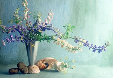 Beautiful Vase - vase, shells, flower, purple