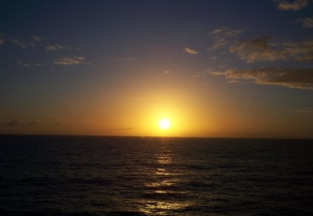 Sunsets on the Ocean while Cruising  - white, yellow, sun, clouds, photography, sunsets