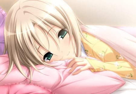 Sweet dreams - green eyes, girl, game, blush, sweet, cute, cg