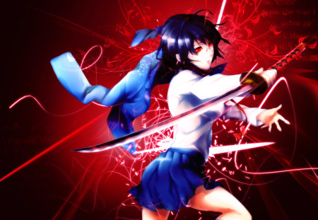 Durarara! - samurai, anri, original, red eyes, anime warrior, anime, school girl, katana sword, durarara