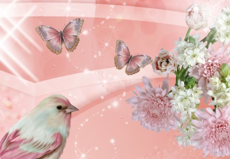 Fantastico - summer, pink, bird, flowers, spring, peonies, butterflies, pastel, firefox persona