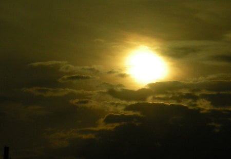 Sun behind cloud - sky, sunset, sun and cloud, sun