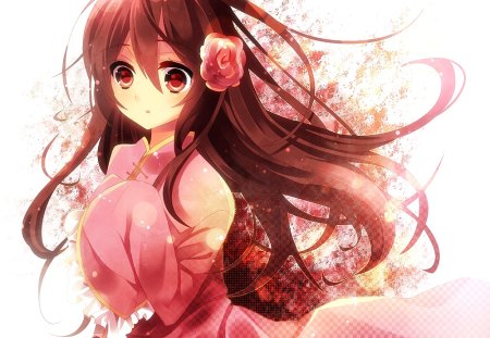 Taiwan - anime, girl, kimono, long hair, brunette, taiwan, flower, pink