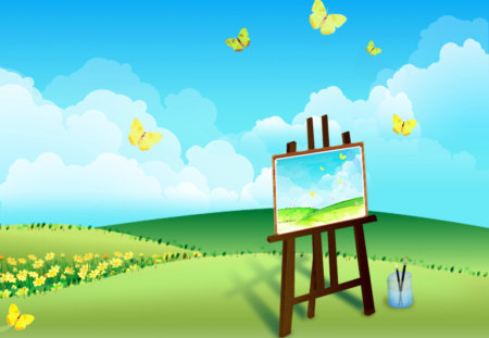 summer painting - summer, yellow, painting, butterfly