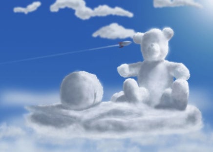 cloud teddy - clouds, heaven, bear, funny, teddy, sky