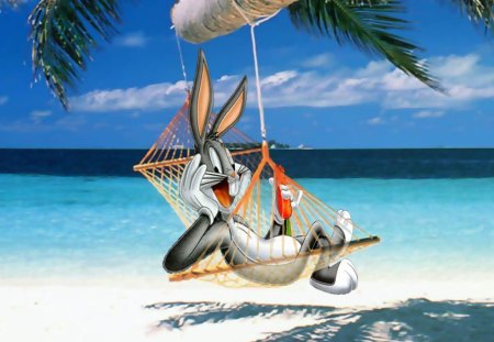 Bugs Bunny - bugs bunny, beach, looney tunes, hammock, water, rabbit, mascot, hamock, character