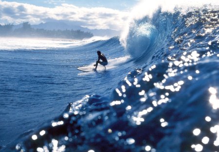 surfer - clouds, surf, ocean, wave, sky, surfer