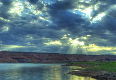 cloudy - sky, lake, clouds, blue