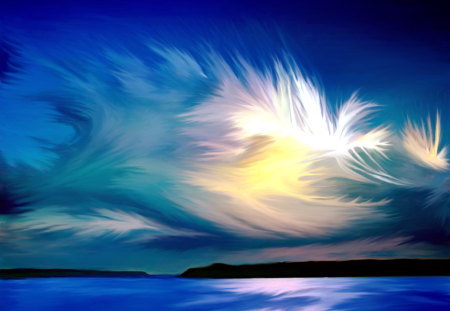 fantasy sky - sky, blue, clouds, colorful, color, sea