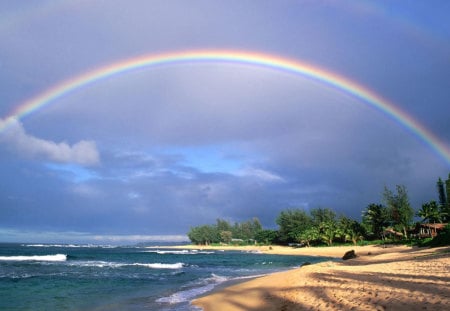 Kauai Hawaii - nature, rainbow, sky, ocean, beach, kauai, hawaii