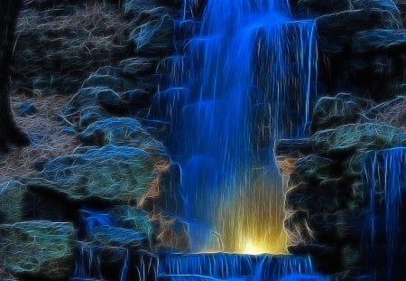 FRACTAL FALLS - abstract, blue, fractal, falls