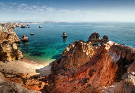 Rocks on the Coast - sky, ocean, beach, blue, water, rocks