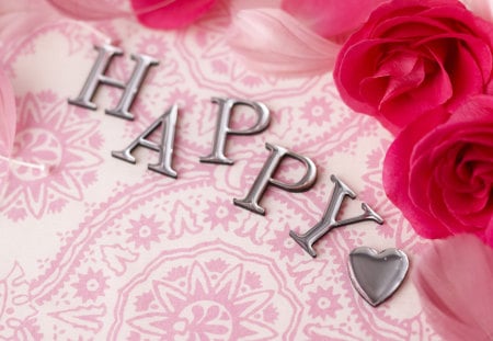 Be Happy ! - roses, silver, red, pink, feathery, happy