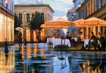 A. Butyrsky. Reflections - umbrtella, painting, rain, art, a butyrsky