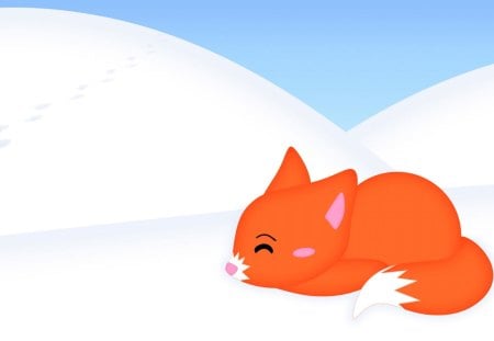 Kawaii Sleeping Fox - abstract, fox, snowy, cute, 3d, sleeping